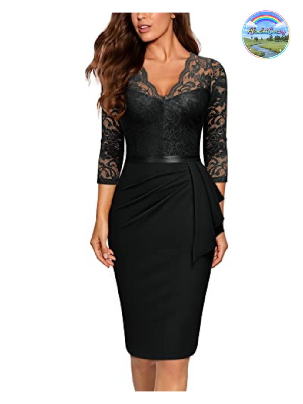 Women's Retro Floral Lace V-Neck Ruffle Cocktail Party Dress